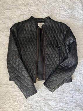 Jones New York Black Leather Collar Jacket